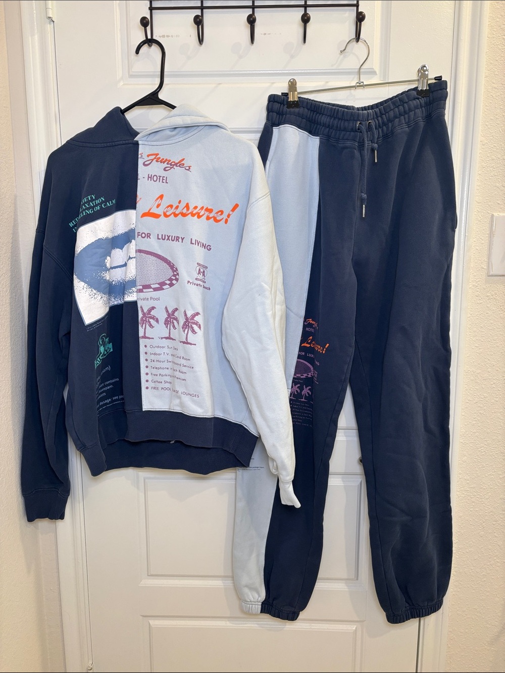 Jungles Graphic Hoodie Jogger Sweatpants Set Large Colorblock Streetwear